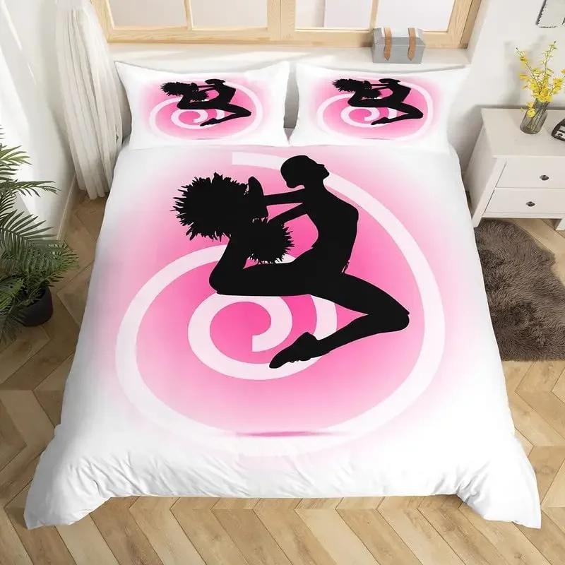 Gymnastikälskare Tvilling Kung Påslakan Set Graffti Cheerleader Sängkläder Set Polyester Drömsk Flickig Cheerleading Täckeöverdrag