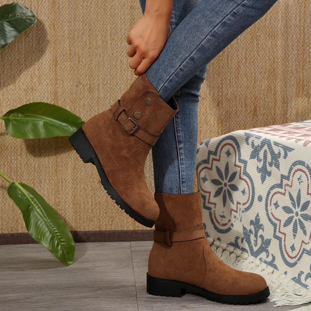 Large size short boots women's new retro British style knight boots French medium tube women's boots