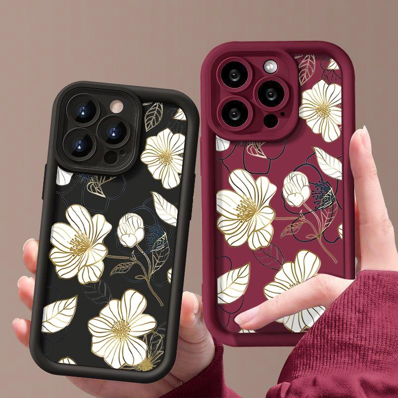 Für iPhone 16 Pro Max 15 Plus 14 Pro 13 12 11 XS XR 8 7 Telefon Fall Shell Weiß Blume Drucken TPU Matte Stoßfest Weiche Silikon Zurück Abdeckung