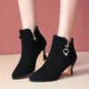 High-heeled Short Boots Women's 2025 Autumn and Winter Velvet Fashion Pointed-toed Thin-heeled Women's Boots Versatile and Thin Korean Version of High