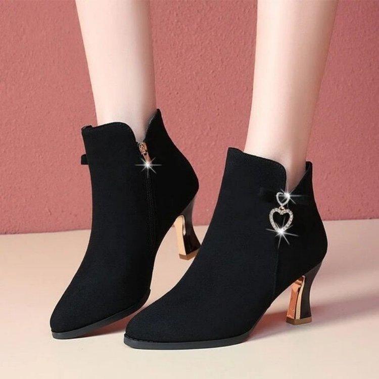 High-heeled Short Boots Women's 2025 Autumn and Winter Velvet Fashion Pointed-toed Thin-heeled Women's Boots Versatile and Thin Korean Version of High
