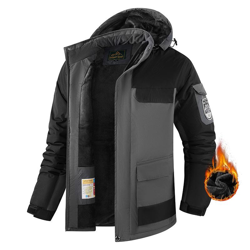 Warm Cotton Jacket for Men with Added Fleece and Thick Jacket for Men's Outdoor Big Size Hooded Jacket, Thick Design