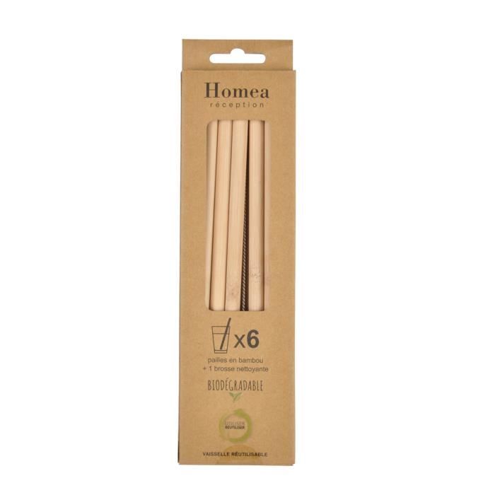 Pailles réutilisables - 20 cm - Bambou - 6 pièces - Brosse incluse