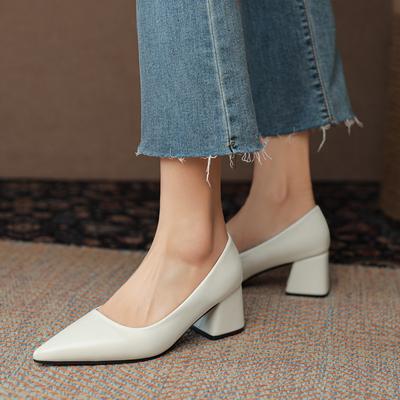 Shallow High Heels Women's 2025 New Women's Shoes Small Leather Shoes Thick Heel Single Shoes Female Manufacturer
