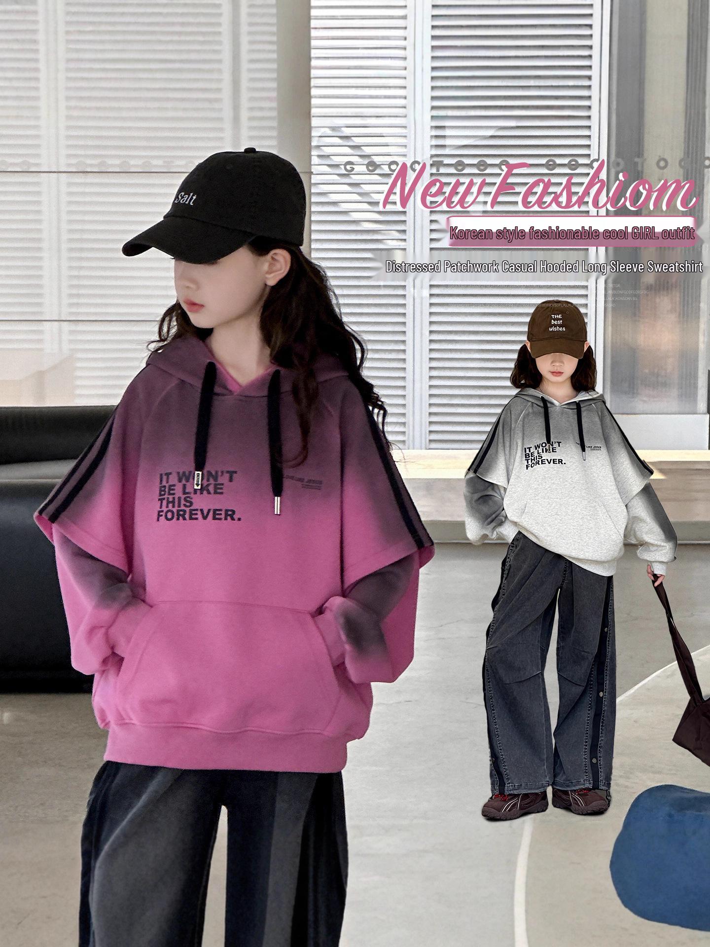 

Девичья толстовка с капюшоном в стиле «двойка» на осень 2025 года - модная и свободная посадка для детей 130 cm