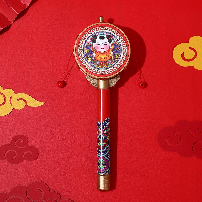 Children Rattle-Drum Antique Retro Handmade Chinese Style Exquisite Rattle-Drum Creative Cultural Craft Chinese Travel Gift