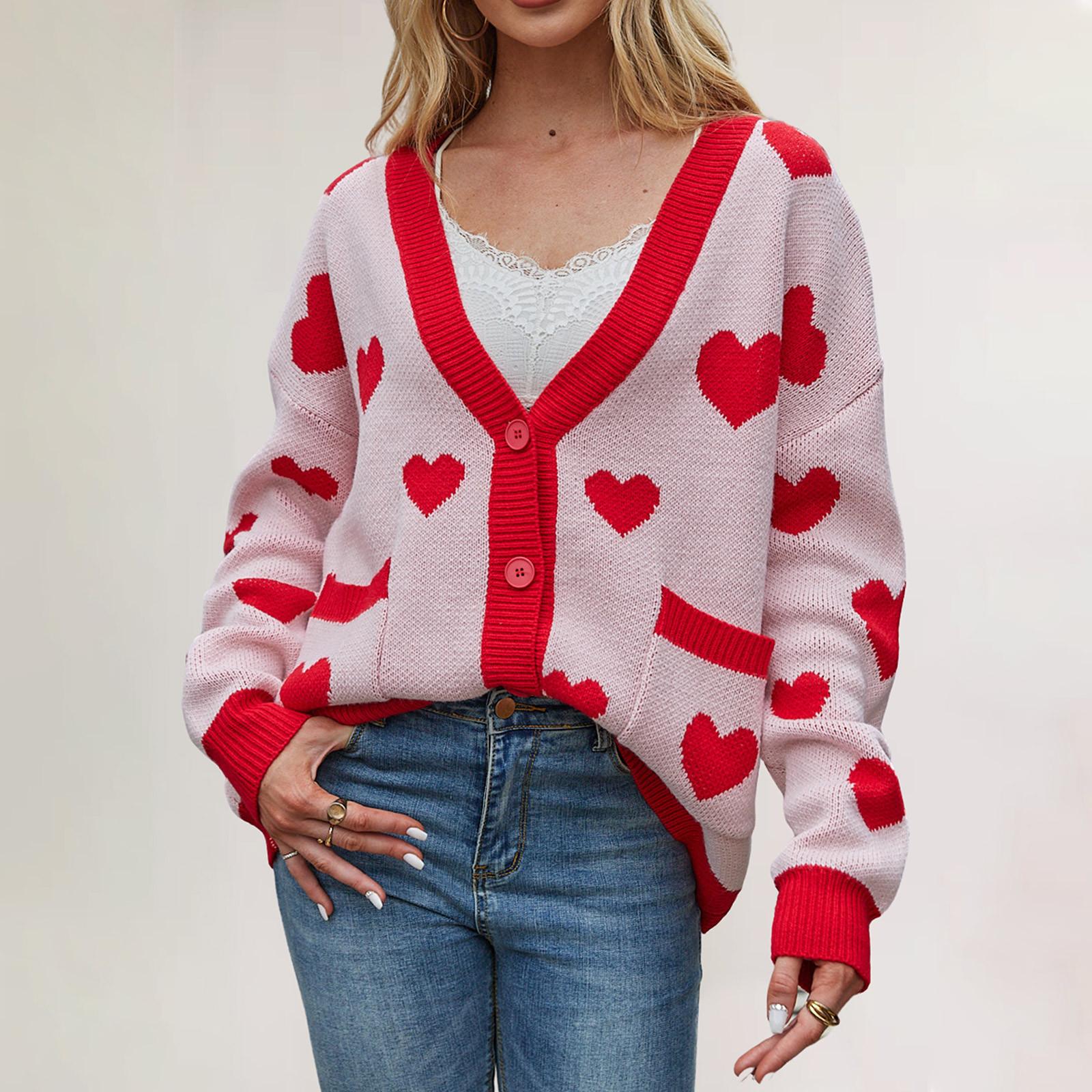 

Жіночий звичайний трикотажний жакет персикового кольору з кишенею і V-подібним вирізом у формі серця S рожевий