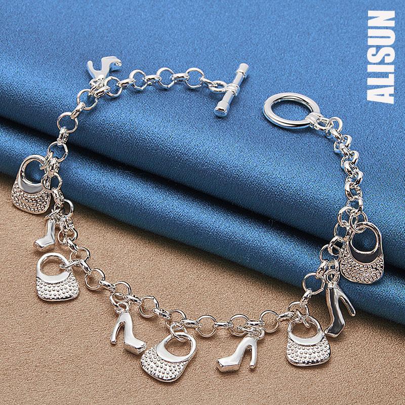 925 Sterling sølv høy hæl bag anheng armbånd fasjonable bryllup smykker