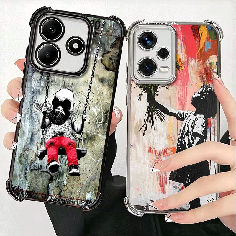 B-Banksy Art Graffiti Artist Plating Phone Case For Xiaomi Redmi Note 14 15 Pro Plus 13 12 11 11S 11T 10 9S 9 5G Anti-Fall Airab