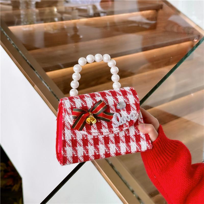 Adorable Red Pearl Handheld Princess Purse For Little Girls With Charming Cartoon Design