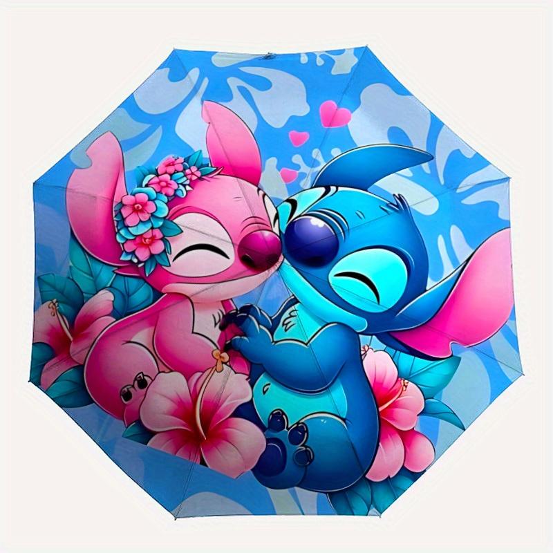 

1pc Stitch Lilo Automatic Folding Umbrella, 8-Rib Portable & Foldable Design, Highqualityy0722021