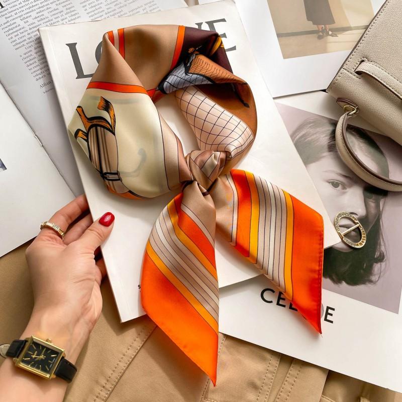 Elegant Silk-Like Square Scarf Women Korean Style Print Neck Lightweight 70x70cm Nylon Fashion Accessory