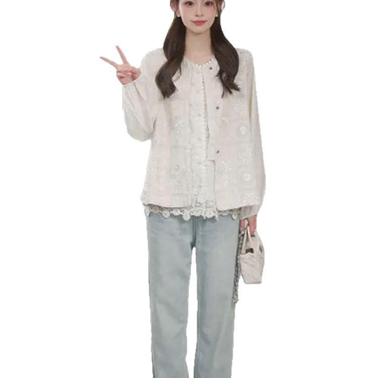 Damen Frühling 2025 Locker Lässig Bestickte Weste - Koreanischer Stil Trendiges Oberteil mit Rundhalsausschnitt