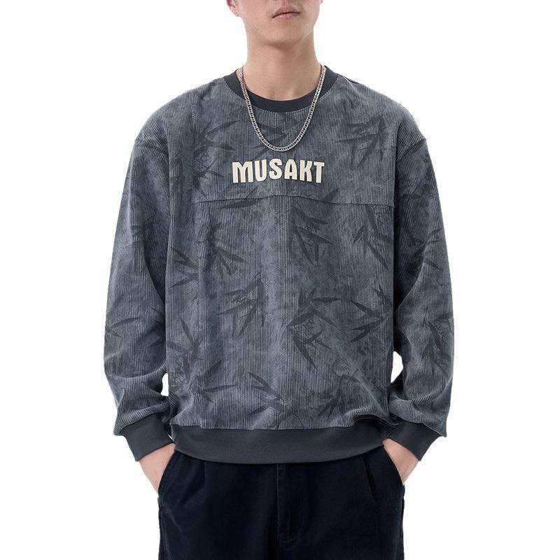 American Retro Heavy Crew Neck Sweater Men'S Loose Texture Printing And Dyeing Casual Top Trendy Men'S Clothes