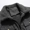 Men's Spring Autumn Outdoor Warm Fleece Lined Jacket Loose Casual Faux Leather Jackets Windproof Men's Coat Snaps Working Jacket with Multi Pockets