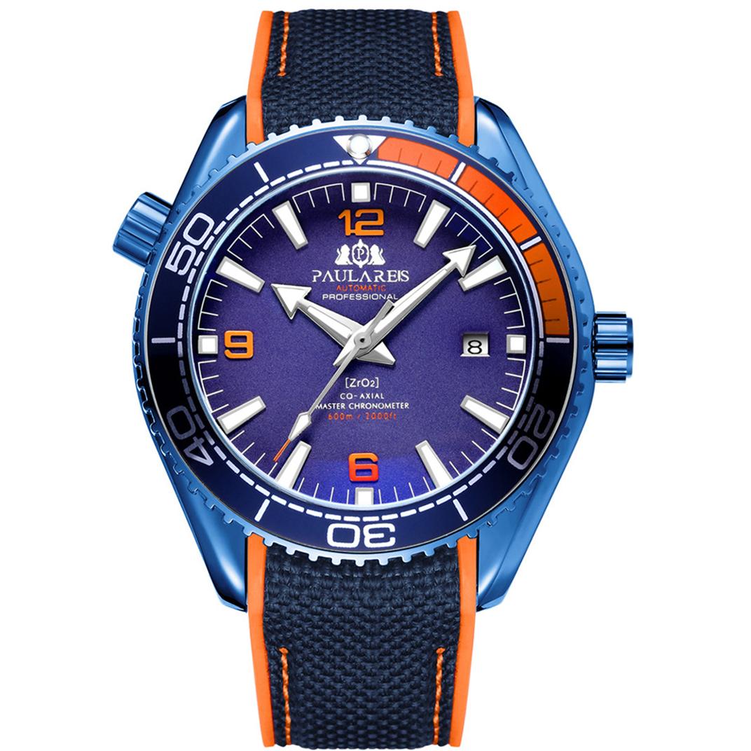 

Paulareis Полностью автоматические часы с ночным светом, парусиновым резиновым ремнем, Menatic Watch