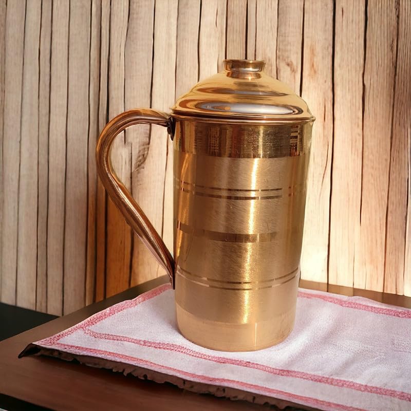 TreegoArt Pure Copper 2 Litre Water Jug Leak Proof Seam Less Silver Touch Design for Home and Kitchen - Pack of 1