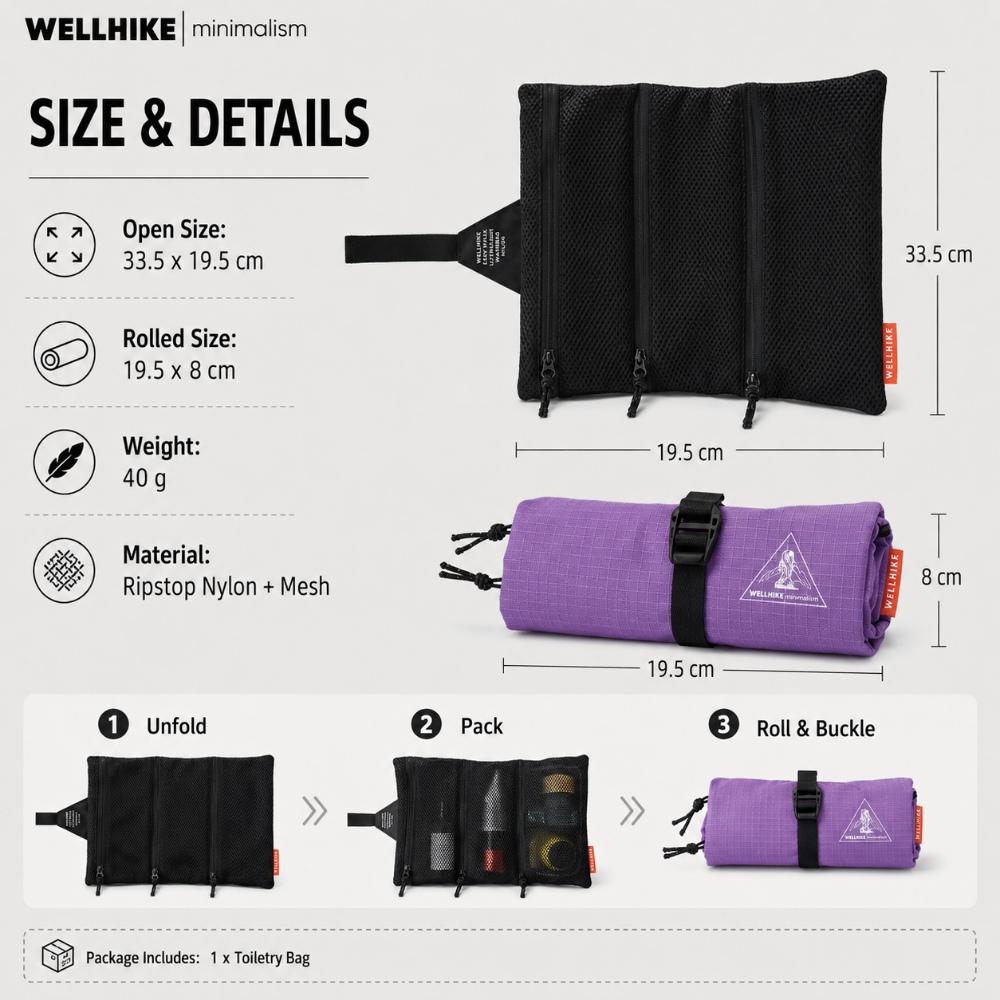 Lightweight Hanging Toiletry Bag 40g Travel Organizer 3 Layer Mesh Wash Bag Waterproof Camping Hiking Bathroom Storage Pouch