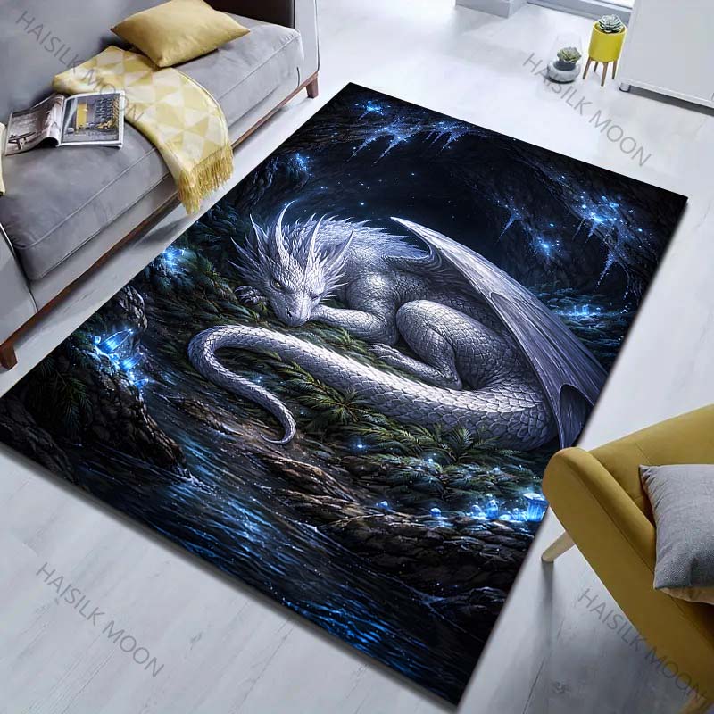 Multiple Sizes White Dragon In Cave Carpet for Living Room Bedroom Sofa Home Decor Rus Non-slip Floor Mat Luxury Gift