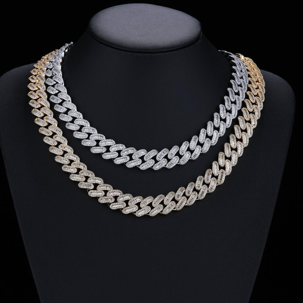 Hip-hop necklace 11mmT square mixed zircon Cuban bracelet tide brand personalized hiphop hip-hop jewelry accessories