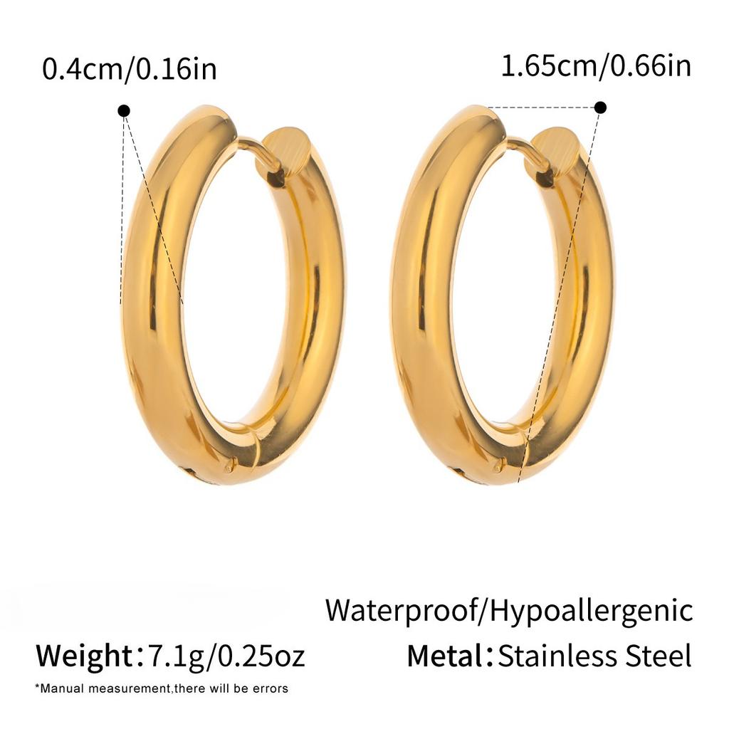 Yori Simple Versatile Classic Stainless Steel Hoop Earrings 18K Gold Plated Autumn Winter Style Waterproof Jewelry Gift
