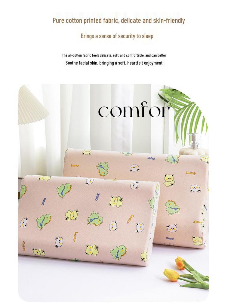 Thailand Latex Pillow Core for All Seasons – Cartoon Design with Cotton Knitted Pillowcase for Students and Babies