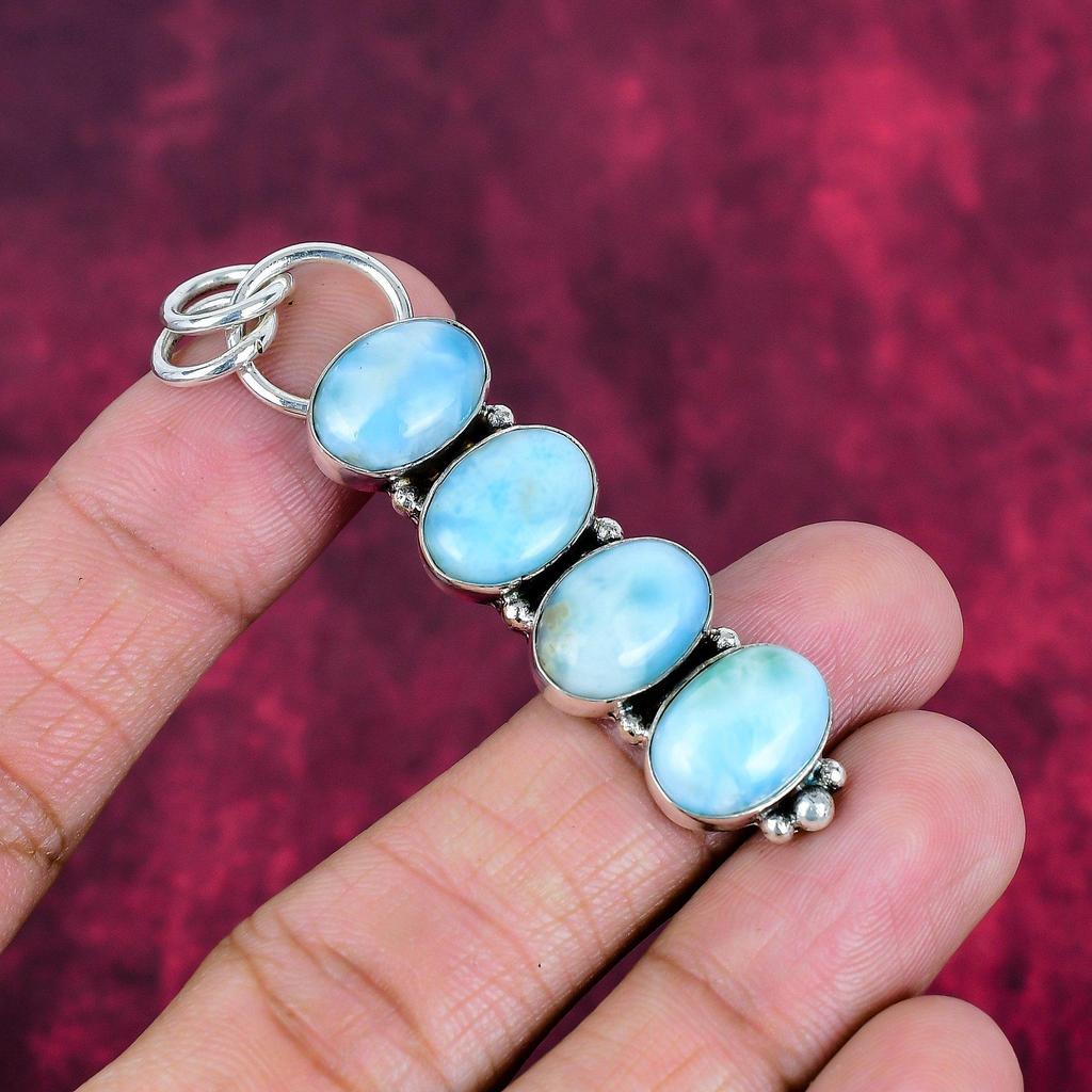 Larimar Pendant Gemstone Jewelry, 925 Solid Sterling Silver Pendant, Handmade Jewelry Birthstone Pendant, Gift For Him