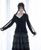 Mireco Asymmetric Shirring Lace Cardigan Black