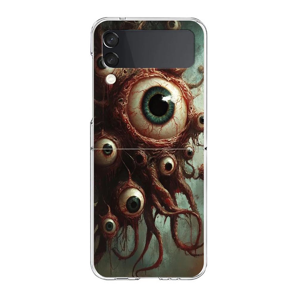Transparent Phone Case For Samsung Galaxy Z Flip 3 4 5 6 7 Hard Folding PC Z Flip3 Flip4 Cover Scary Devil Eye Pattern