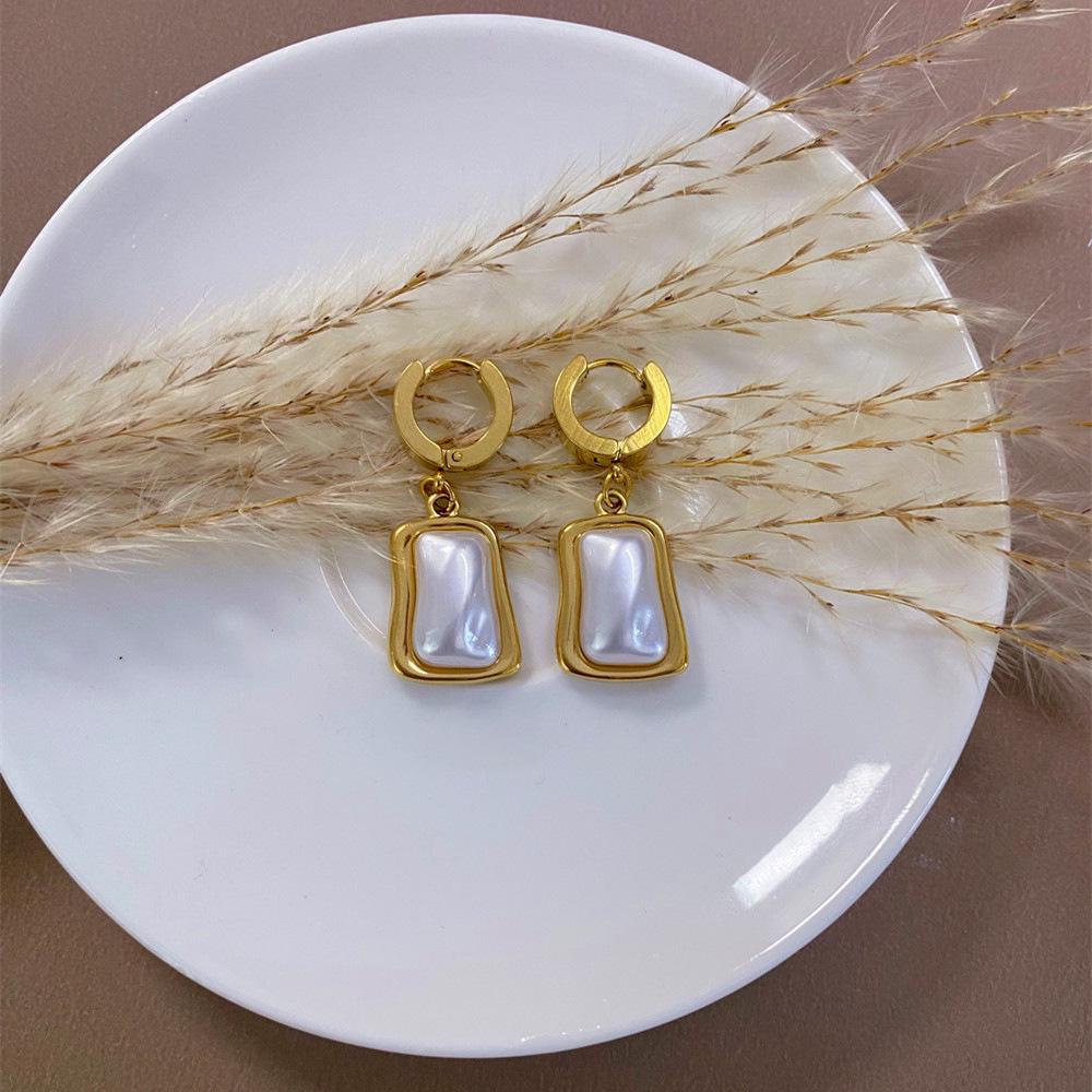 European Baroque Faux Pearl Teardrop Hoop Earrings - Unique Geometric Design
