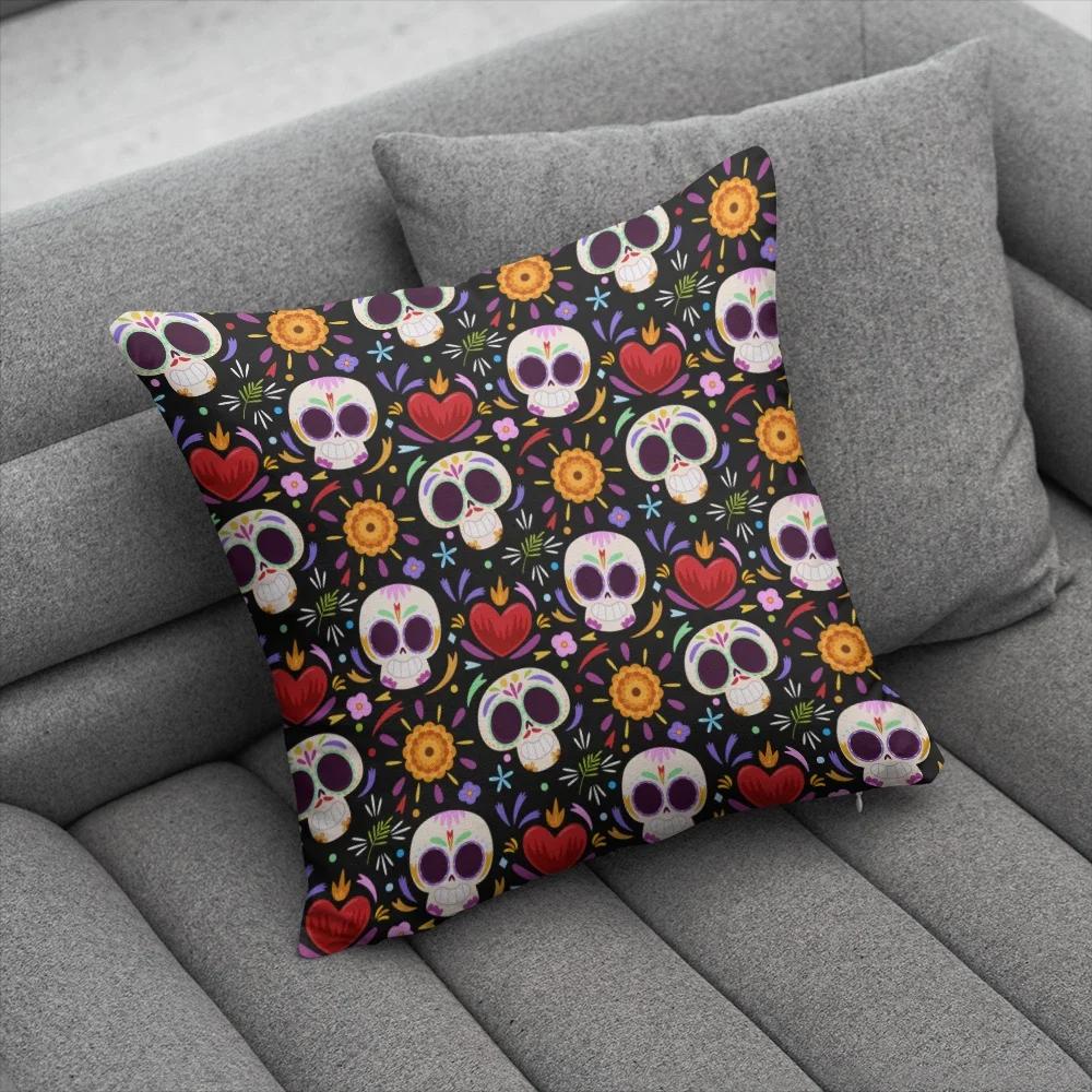 Fun Halloween Skull Pillow Cover Home Party Decorative Cartoon Kawaii Cushion Cover For Sofa Bedside Short Plush Hand Pillowcase
