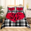 Happy Valentine's Day Duvet Cover King Cute Love Red Heart Shaped Comforter Cover Romantic Pink Couple Style Modern Bedding Set