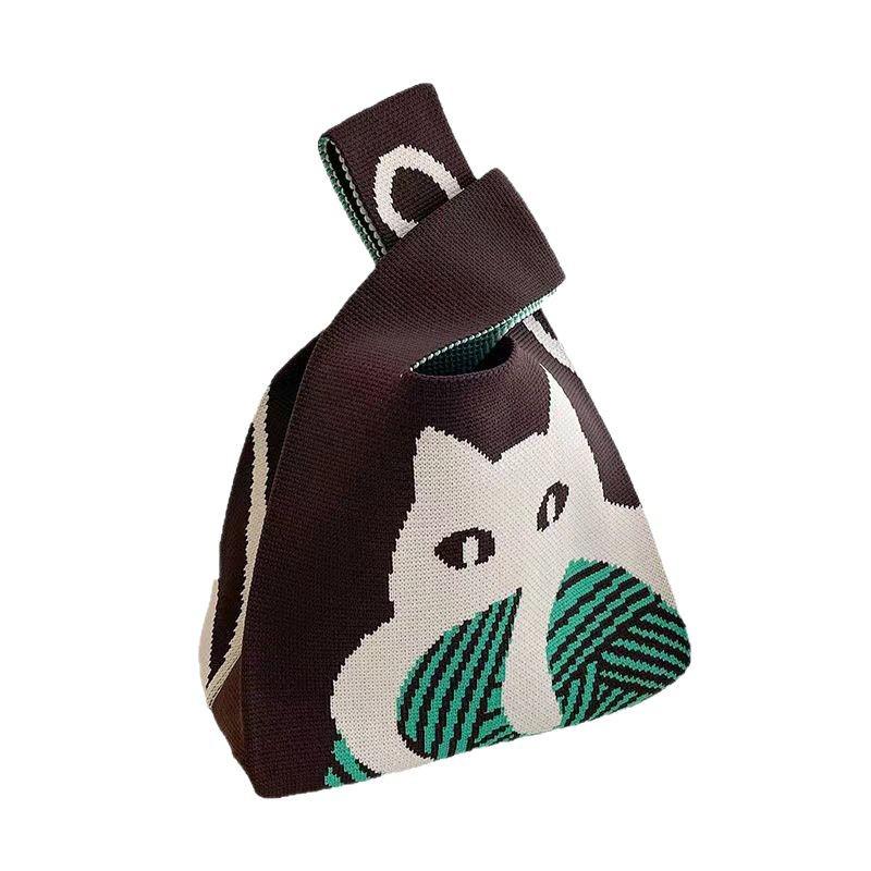 Japanese Knitted Handheld Wristlet Handbag for Stroller Pushing and Commuting
