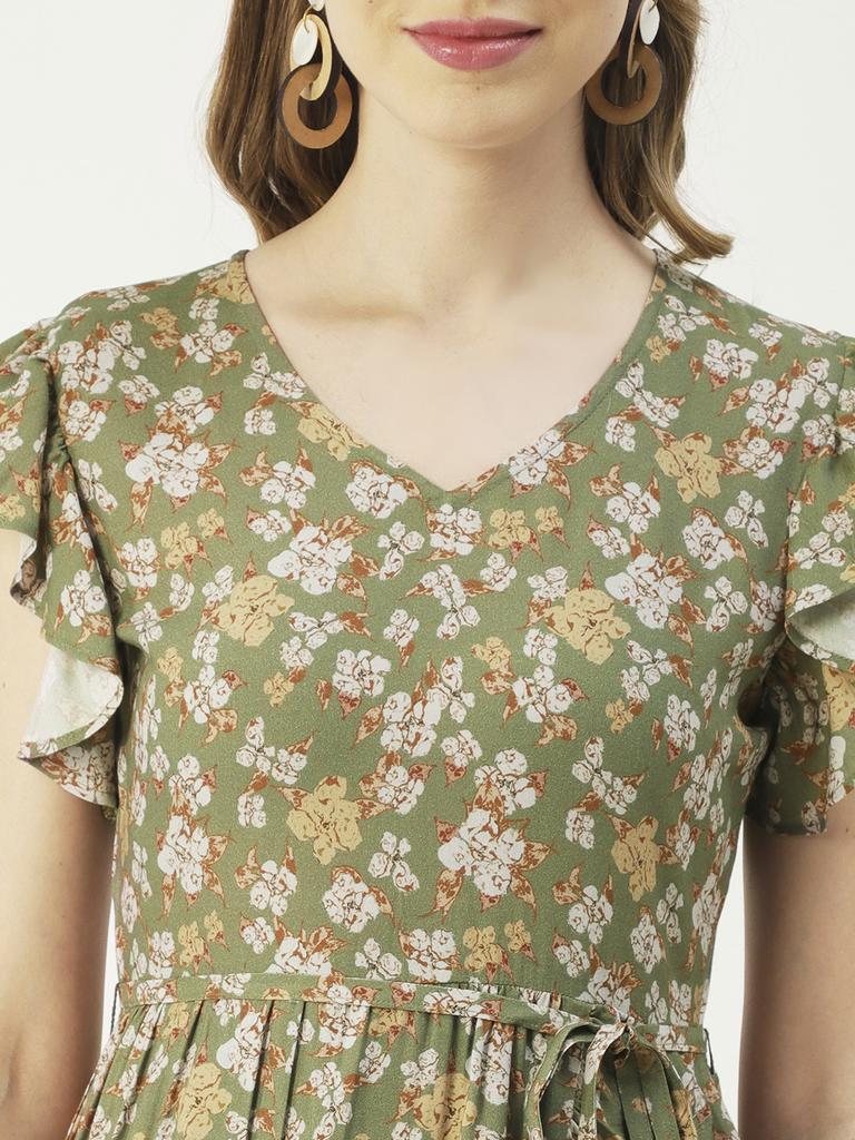 Moomaya Printed Viscose Front Slit Ruffle Dress, Summer Resort Wear Women