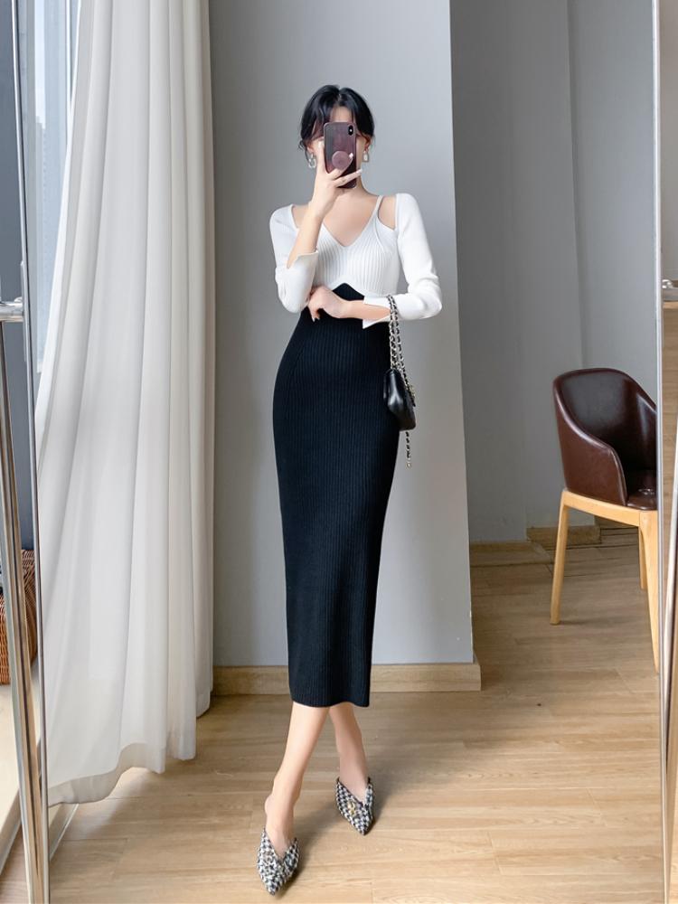 Французское винтажное хип-хоп трикотажное длинное платье женское осенне-зимнее элегантное — фото 16