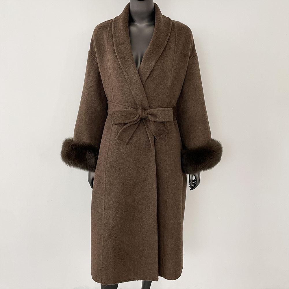 OFTBUY Oversize Loose Autumn Winter Women Coat Real Natural Fox Fur V-neck Woolen Blends Jacket Thick Warm Casual New Overwears