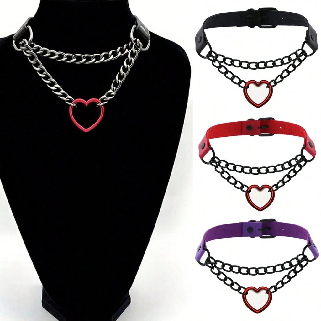 Hip Hop Gothic Peach Heart Collar Pu Leather Necklace Party Christmas Halloween Creative Valentine'S Day Gift