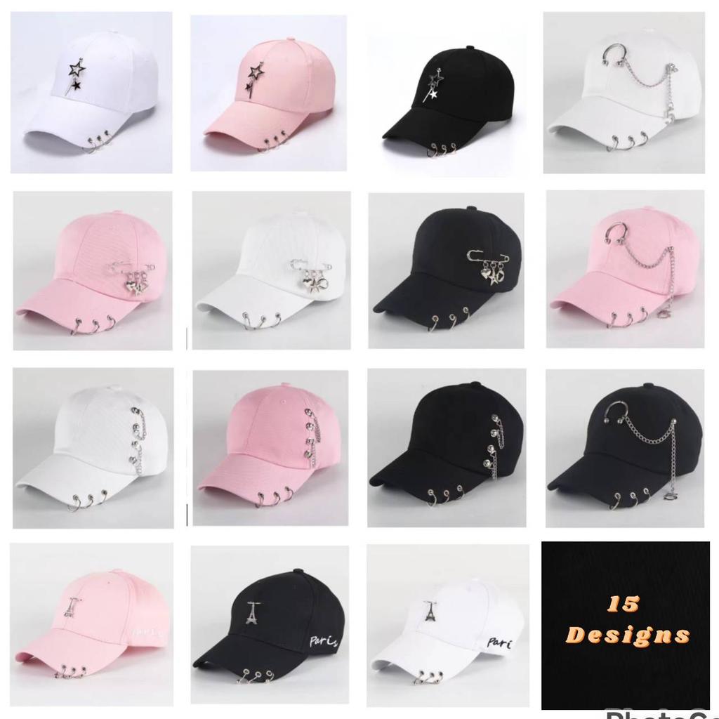 Baseball Cap Hat Metal Ring Chain Spring Summer Autumn Punk Hip Hop Rock Adjustable Unisex Men Women Outdoor Casual Cotton