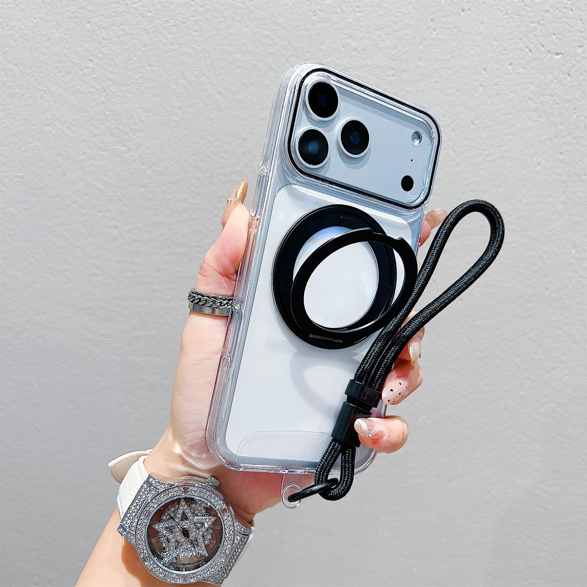 

For iPhone 17 Pro Max Case Compatible with MagSafe Rotating Kickstand Clear TPU Phone Cover with Wrist Strap