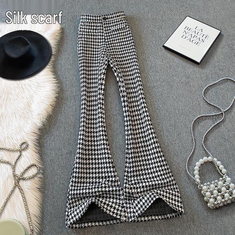 

Women s High-Waist Houndstooth Flared Pants XL