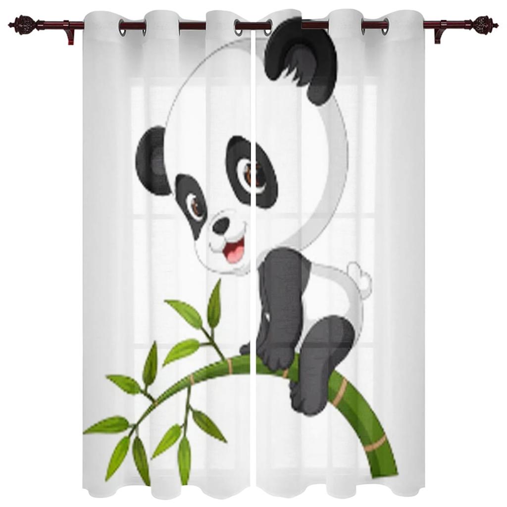 Animal Cute Panda Bamboo Window Curtains Bedroom Kitchen Decor Curtain Panel Window Curtains for Living Room