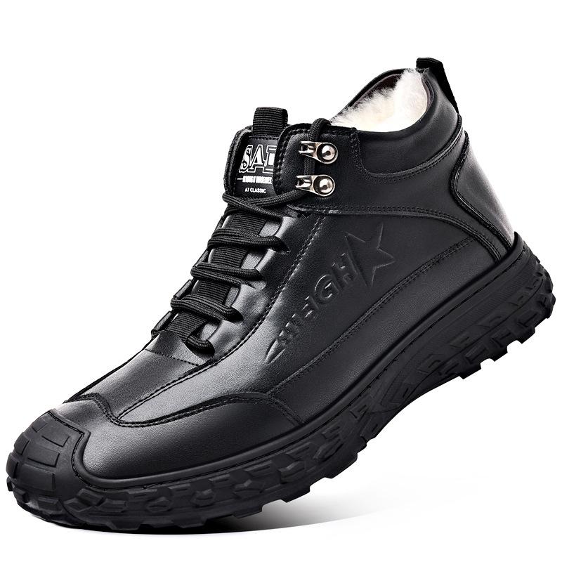 

Мужские хлопковые туфли зимние бархатные теплые утолщенные кожаные шерстяные ботинки с высоким голенищем сноубутсы для среднего и пожилого возраста кожаные туфли для папы 44