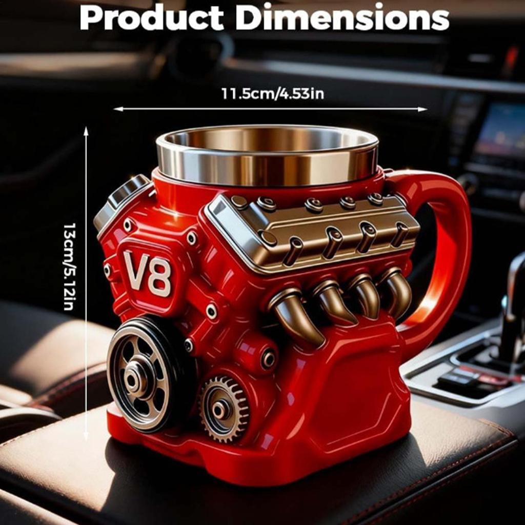 Stainless Steel Engine Coffee Mug Mechanical Travel Cup For Car Enthusiasts Men, Valentine's Birthday, Home Tea Whiskey Tumbler