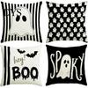 Ghost Print Throw Pillow Covers Halloween Cushion Cover, Retro Pumpkin Case, 18x18 Party Room Decor Inch Washable Cover for Sofa Couch Bed Breathable