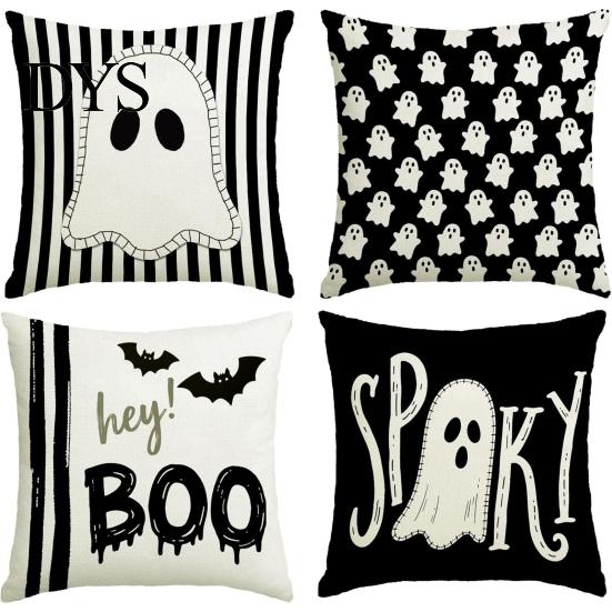 Ghost Print Throw Pillow Covers Halloween Cushion Cover, Retro Pumpkin Case, 18x18 Party Room Decor Inch Washable Cover for Sofa Couch Bed Breathable