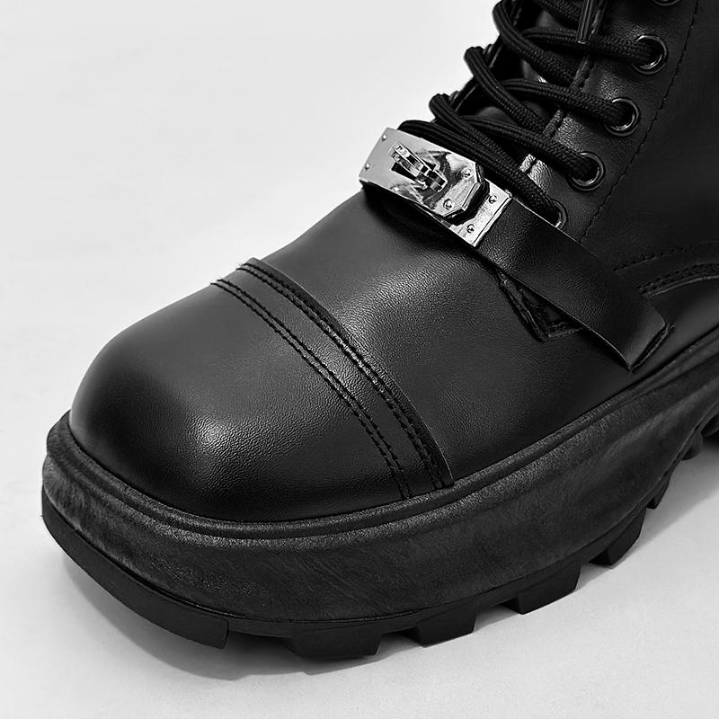 Stiefel für Herren, Alltagskleidung im Freien, höhenverstärkende Schuhe, Originaldesign, Herbst/Winter, neuer Punk-Stil, knöchelhoch, schwarzes Hombre-Leder