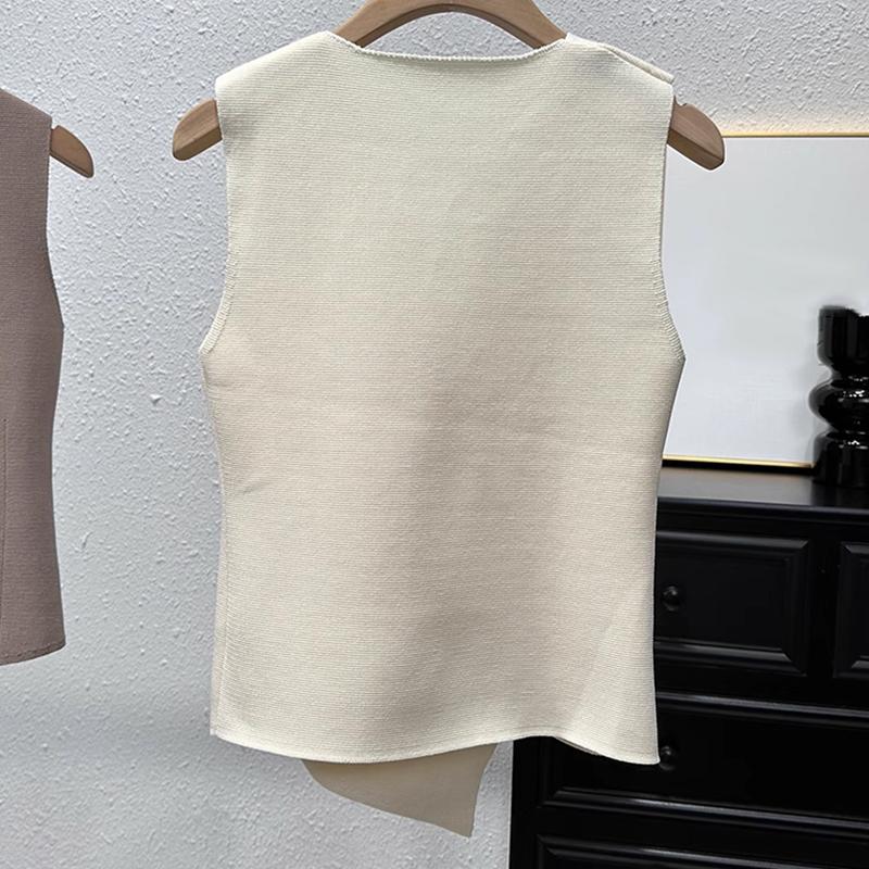 Summer French Retro Irregular Single-Breasted V-Neck Sleeveless Slim Knitted Vest For Women