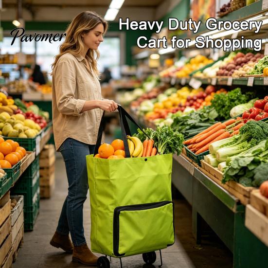 Tragbarer Einkaufswagen für tägliche Besorgungen mit Rädern, faltbar, wiederverwendbare Einkaufstasche, seitlicher leichter Trolley für Pendler, Tasche, große Kapazität