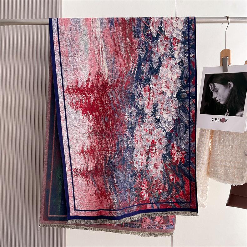 2024 Sonbahar/Kış Yeni Kalınlaştırılmış Sıcak Çift Taraflı İki Ton Püskül Taklit Kaşmir Eşarp, Yüksek Dereceli Şal Boyun