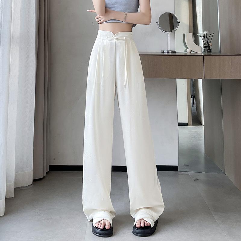 Satin Embossed Wide-leg Pants Women's Summer Thin High Waist Straight-leg Pants Casual Pants